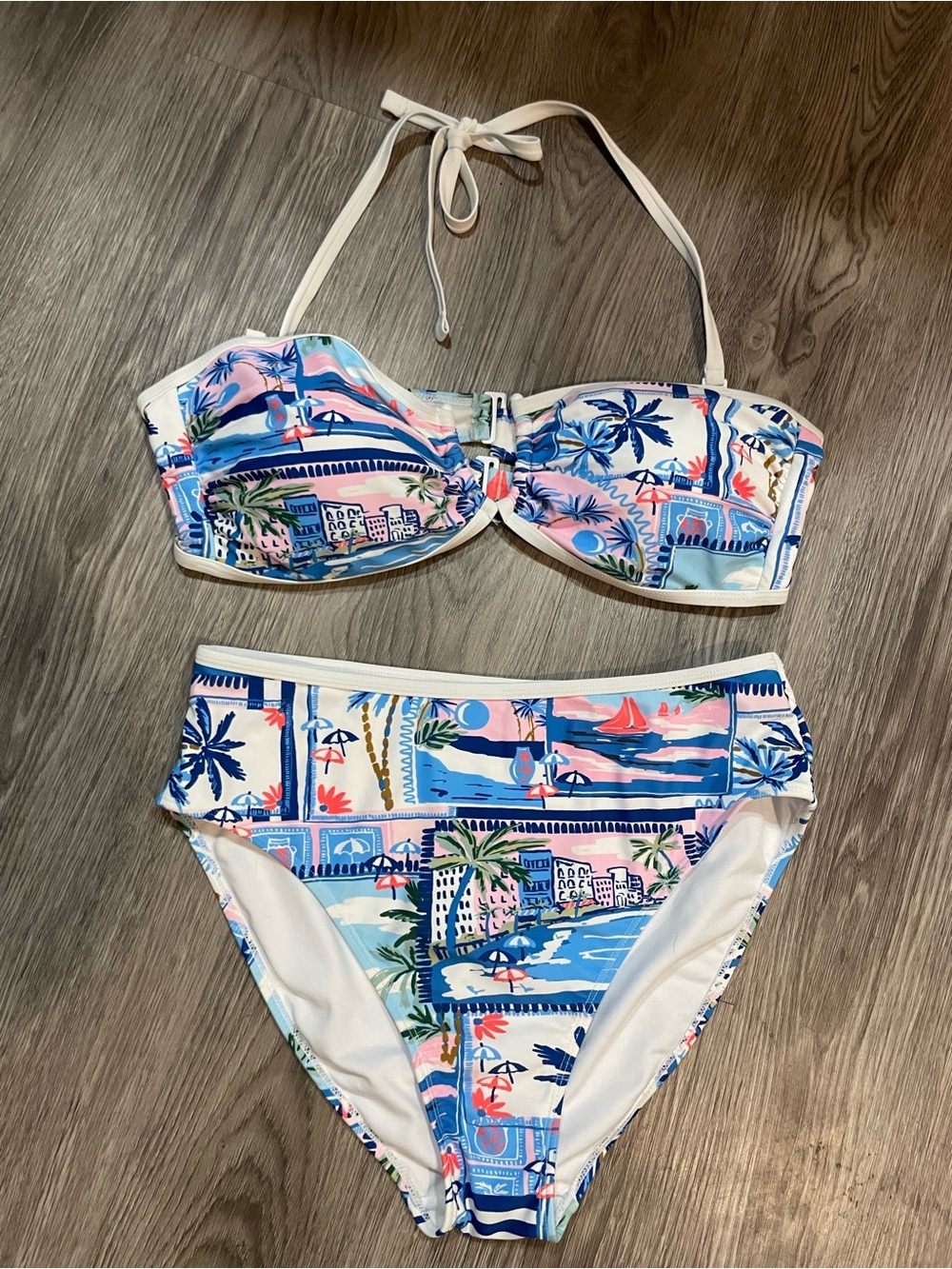 Time and Tru Pink & Light Blue Tropical Bikini Set
